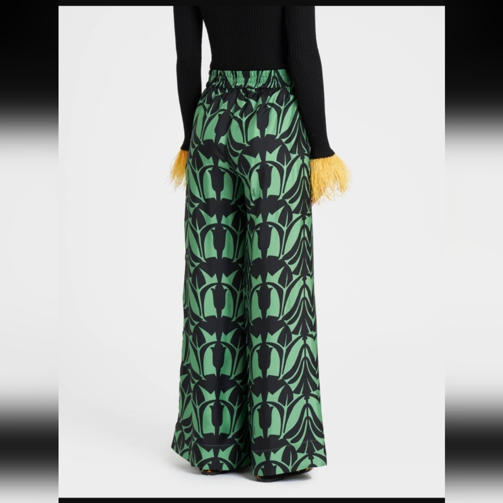 New La DoubleJ Papyrus Green in Silk Twill Palazzo Pants And Pinup Headband - Picture 2 of 8